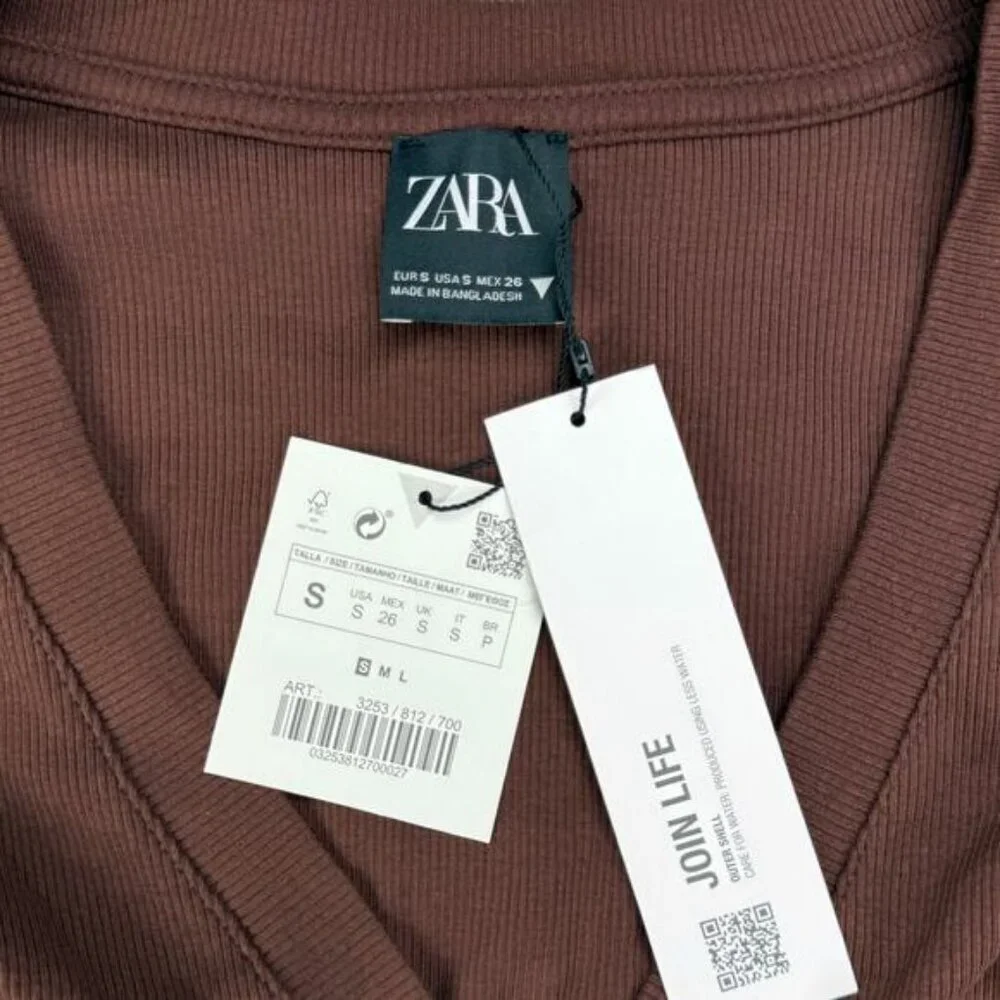 Zara Ribbed Long Cardigan Sweater Button Front In Brown - Picture 3 of 4